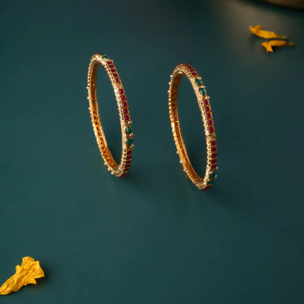 Ruby-Emerald Antique Slim Bangles – Size 2.8 (Pair)