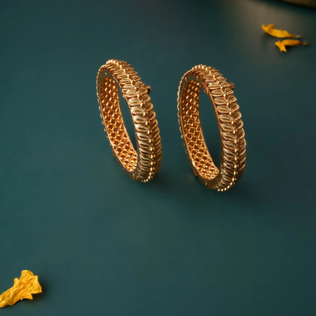 Antique Gold Leaf Motif Bangles  – Size 2.8 (Pair)