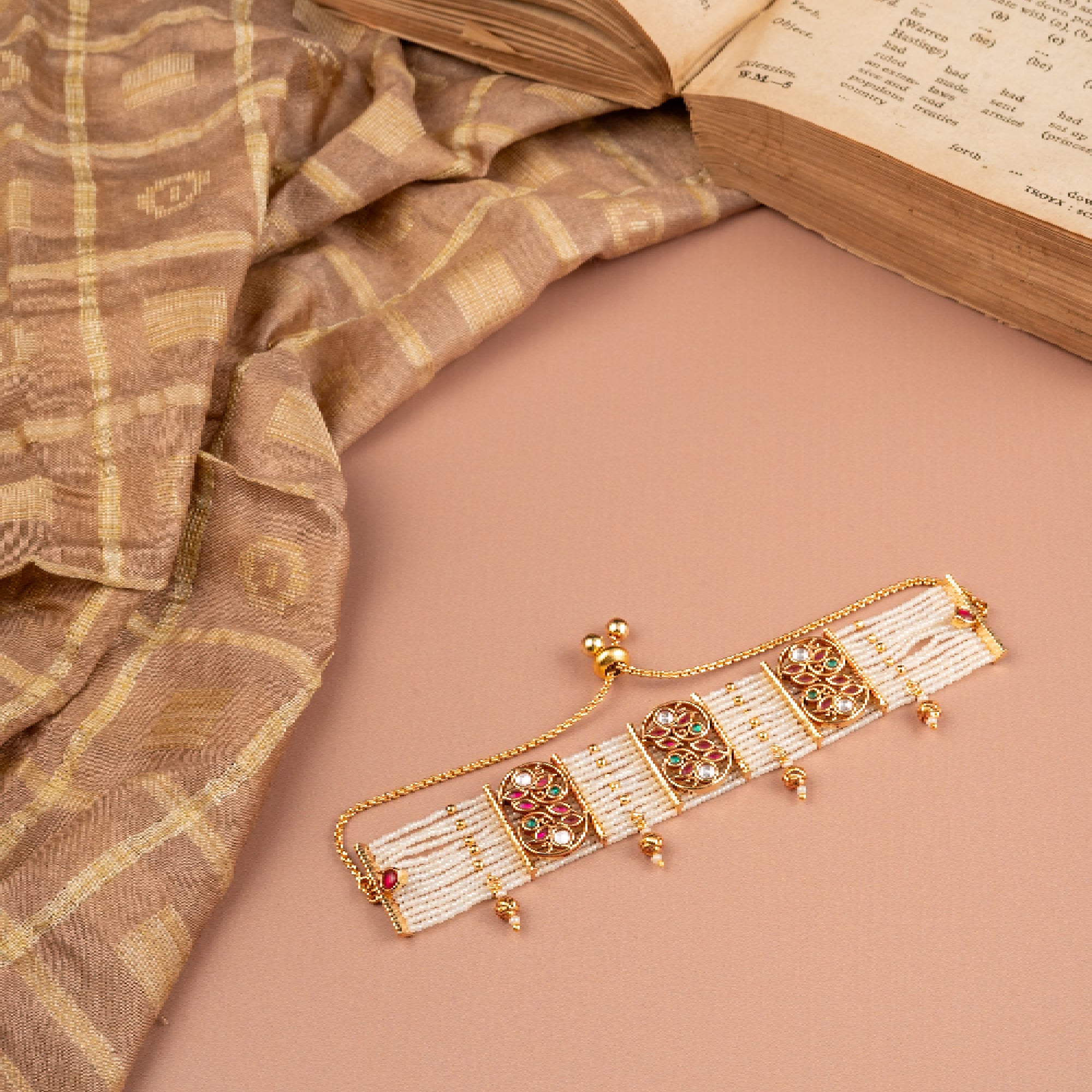Pearl weave Kundan Statement Bracelet