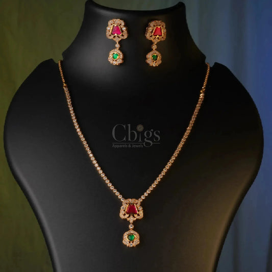 Mili Diamond Crush Necklace Set – A Solitaire Classic with a Ruby Twist