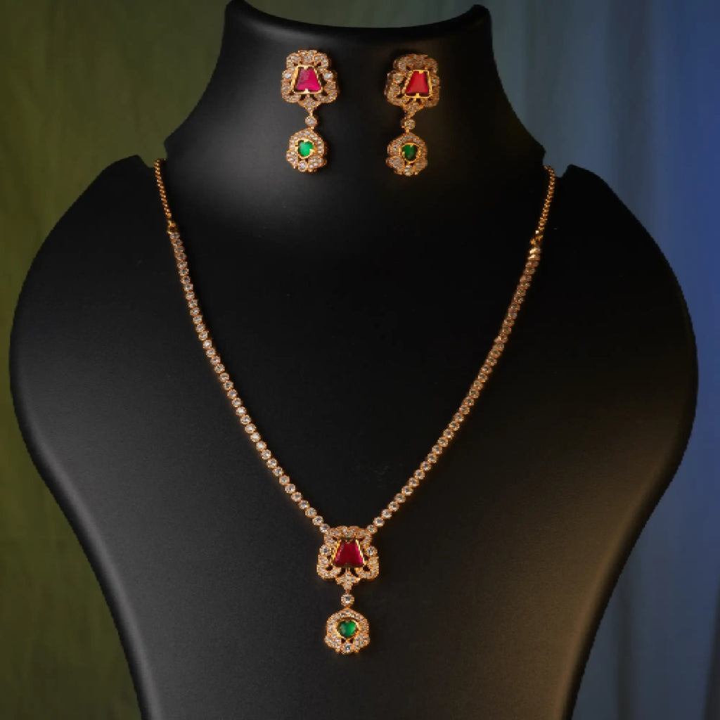 Mili Diamond Crush Necklace Set – A Solitaire Classic with a Ruby Twist
