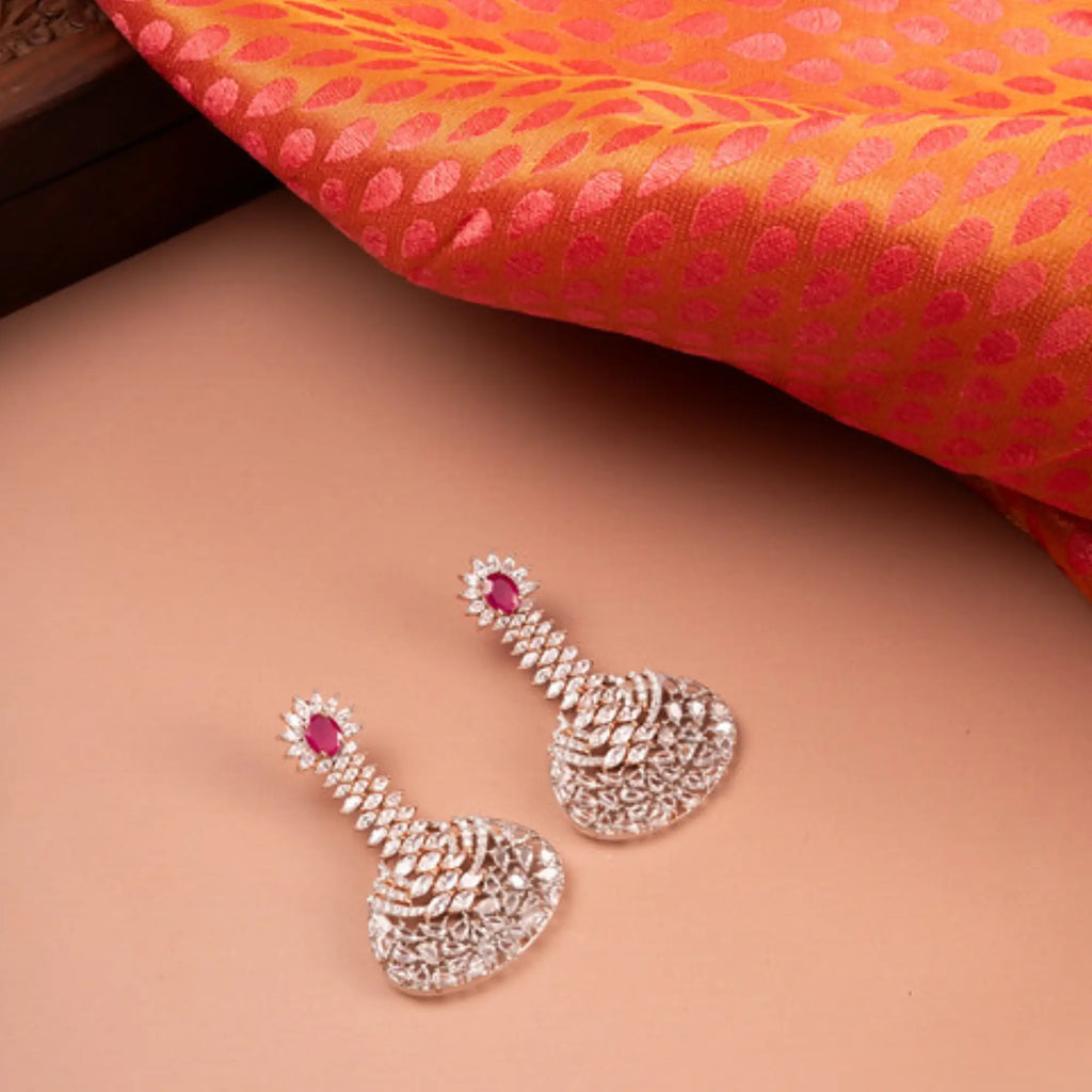 Ruby Sparkle Fan Drop Earrings