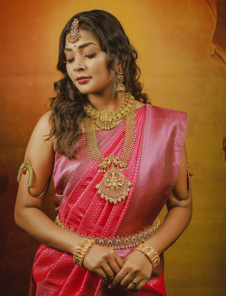 Goddess Lakshmi Antique Long Haram Set with Chandbali Earrings
