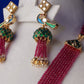 Green Onyx Bead Meenakari Peacock Long Necklace Set