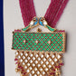 Green Onyx Bead Meenakari Peacock Long Necklace Set