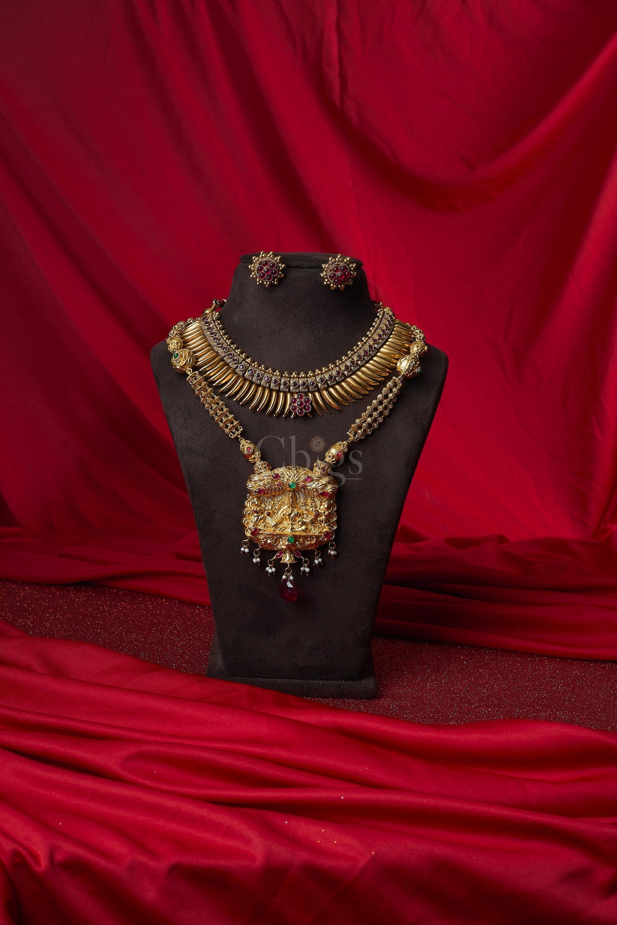 Antique Grand Temple Lakshmi Layered Necklace Set (Combo)