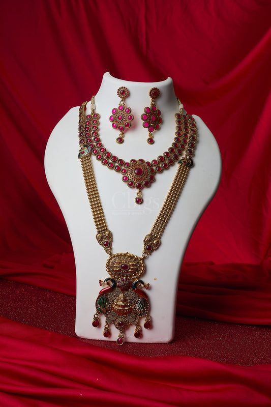 Antique Ruby Peacock Bridal Layered Set