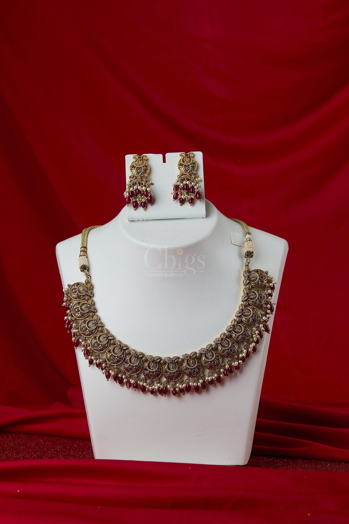 Antique Ruby Pearl Floral Choker Set