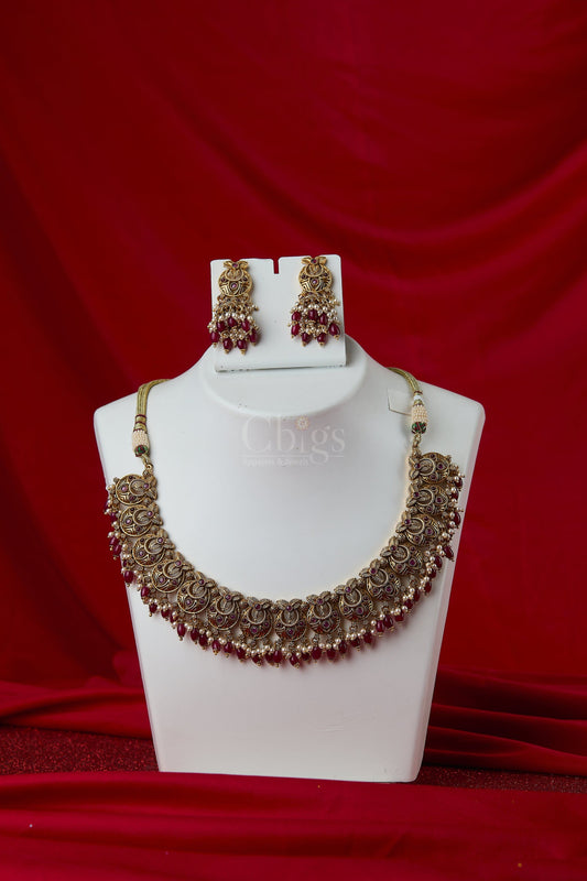 Antique Ruby Pearl Floral Choker Set
