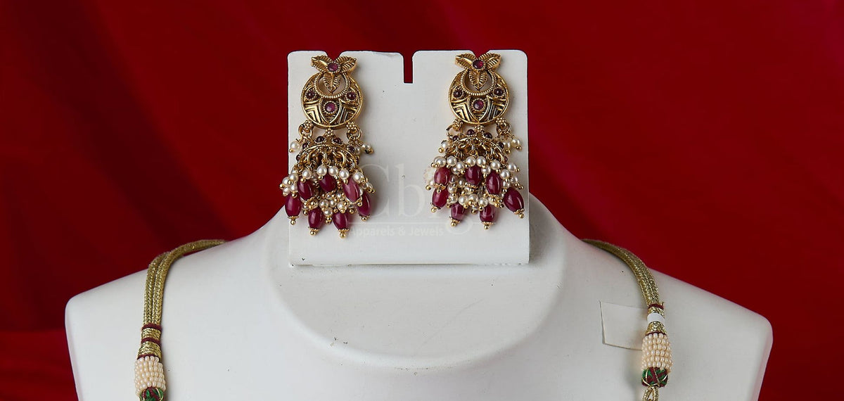 Antique Ruby Pearl Floral Choker Set