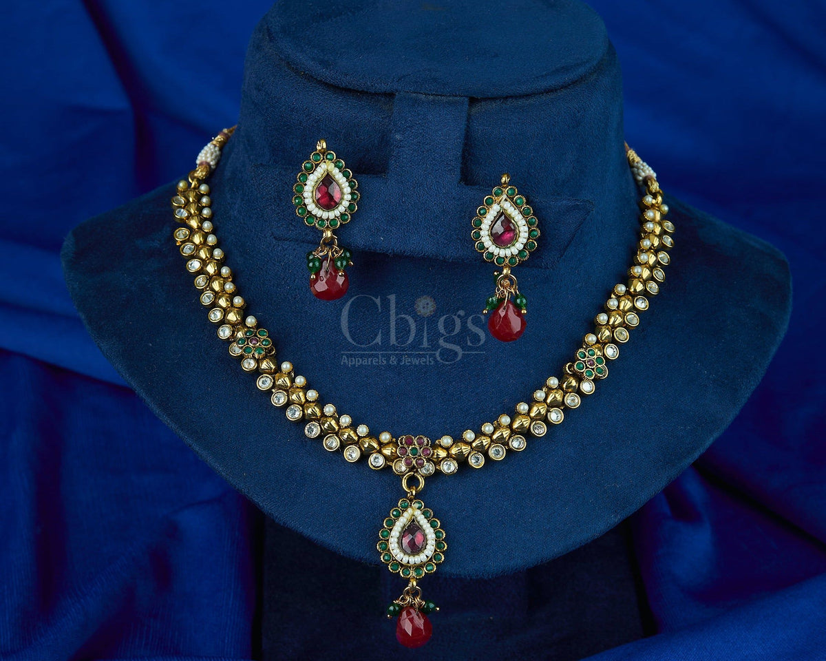 Antique Ruby Kundan Floral Set