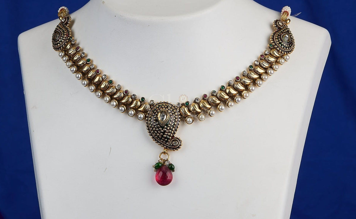 Antique Ruby Green Paisley Necklace Set