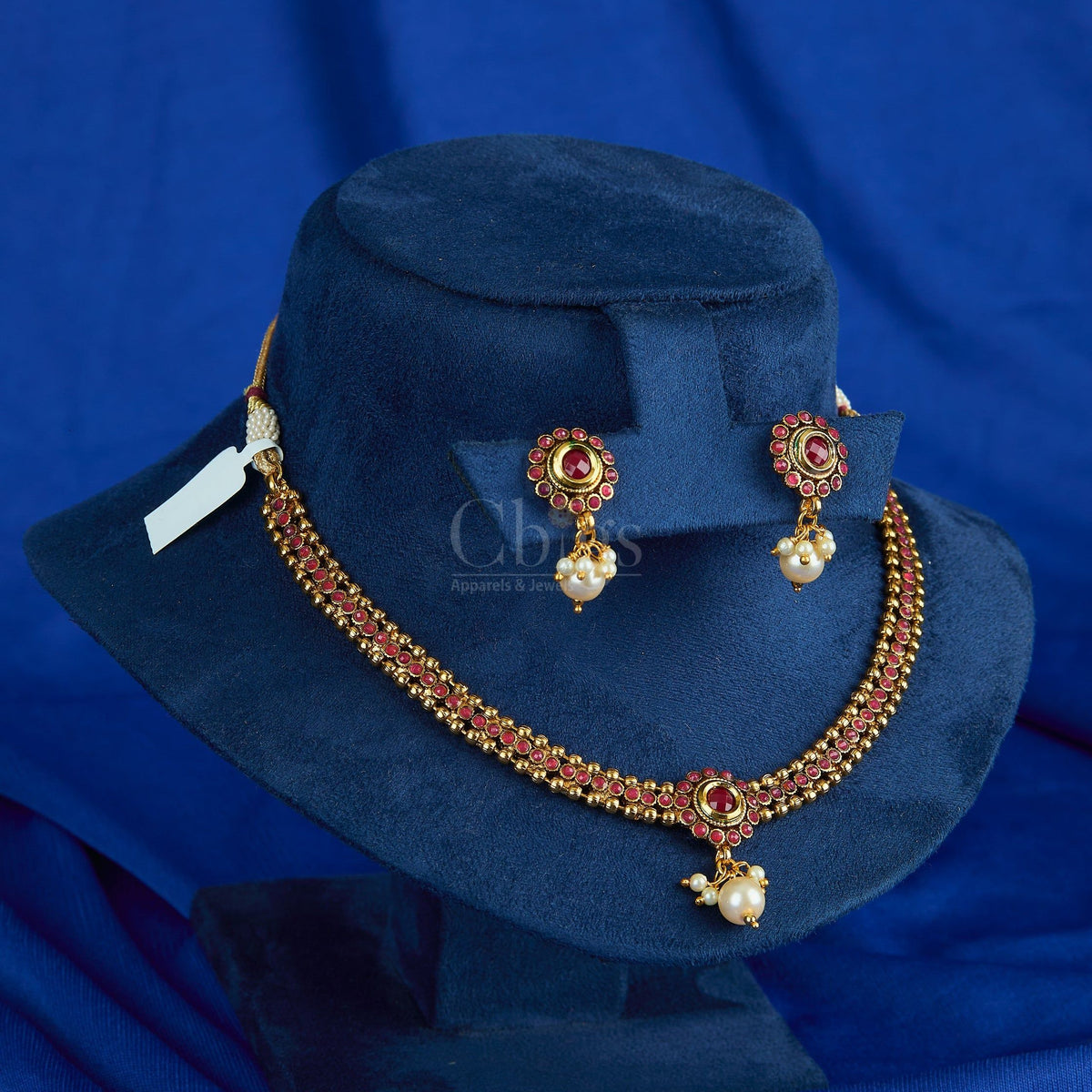 Antique Ruby Halo Pearl Necklace Set