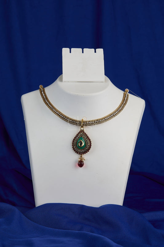 Antique Emerald Kundan Teardrop Necklace
