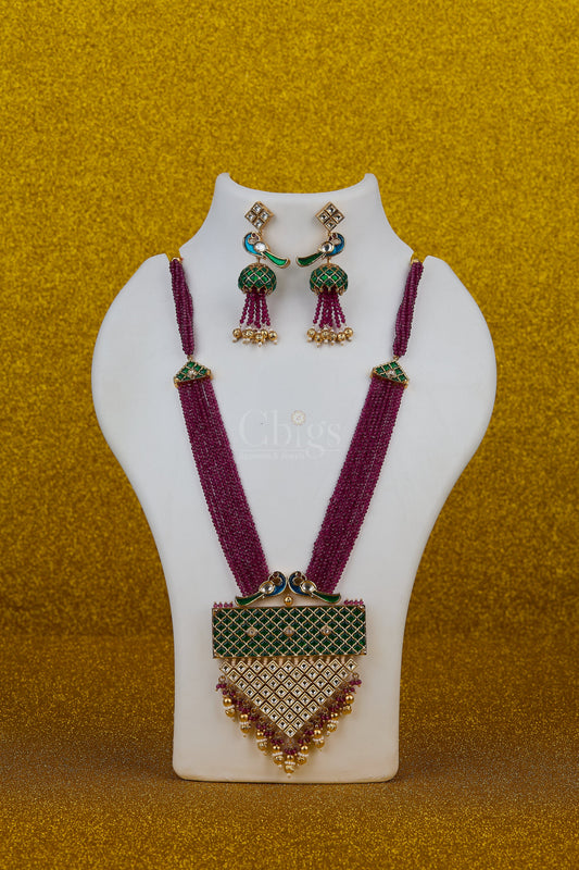 Antique Ruby Peacock Lattice Pendant Set