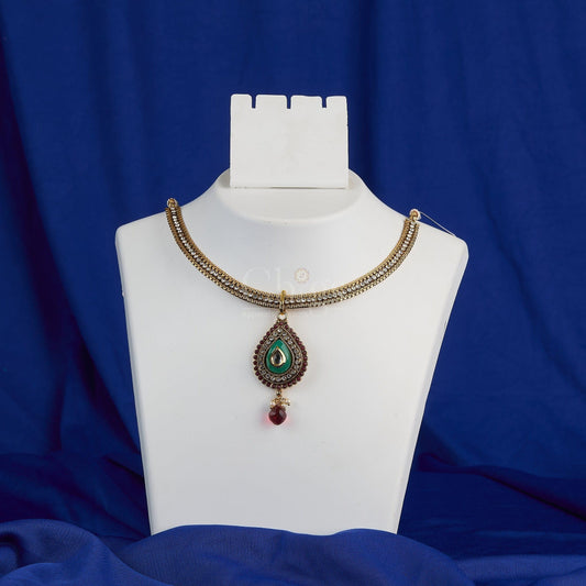 Antique Emerald Kundan Teardrop Necklace