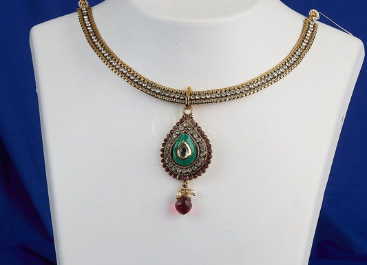 Antique Emerald Kundan Teardrop Necklace