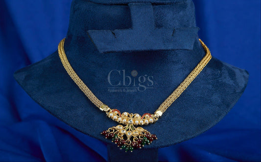 Antique Pearl Kundan Lotus Tassel Collar