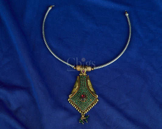 Antique Emerald Ruby Shield Pendant Collar