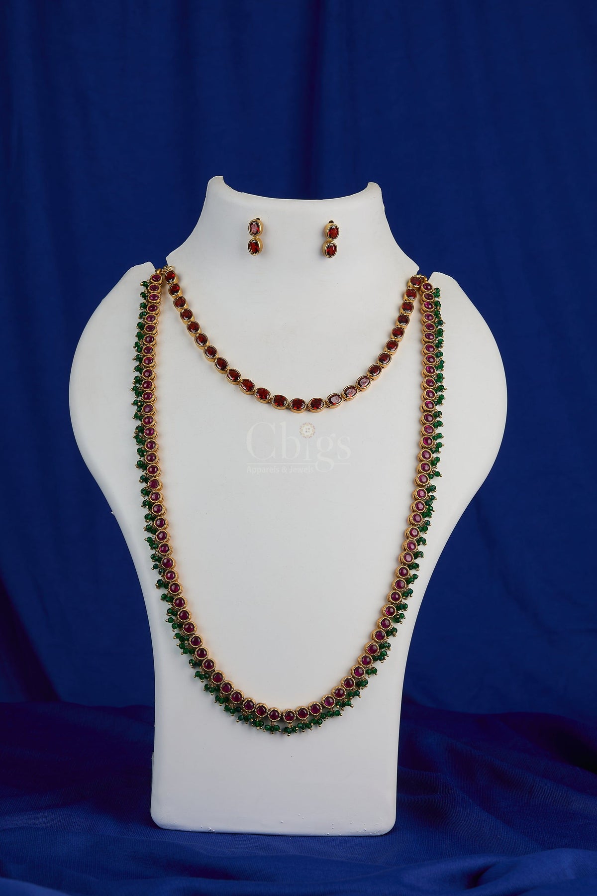 Antique Ruby Green Short & Long Chain (Combo)