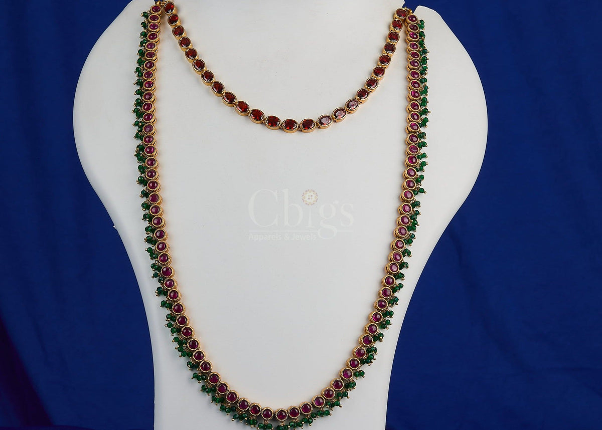 Antique Ruby Green Short & Long Chain (Combo)