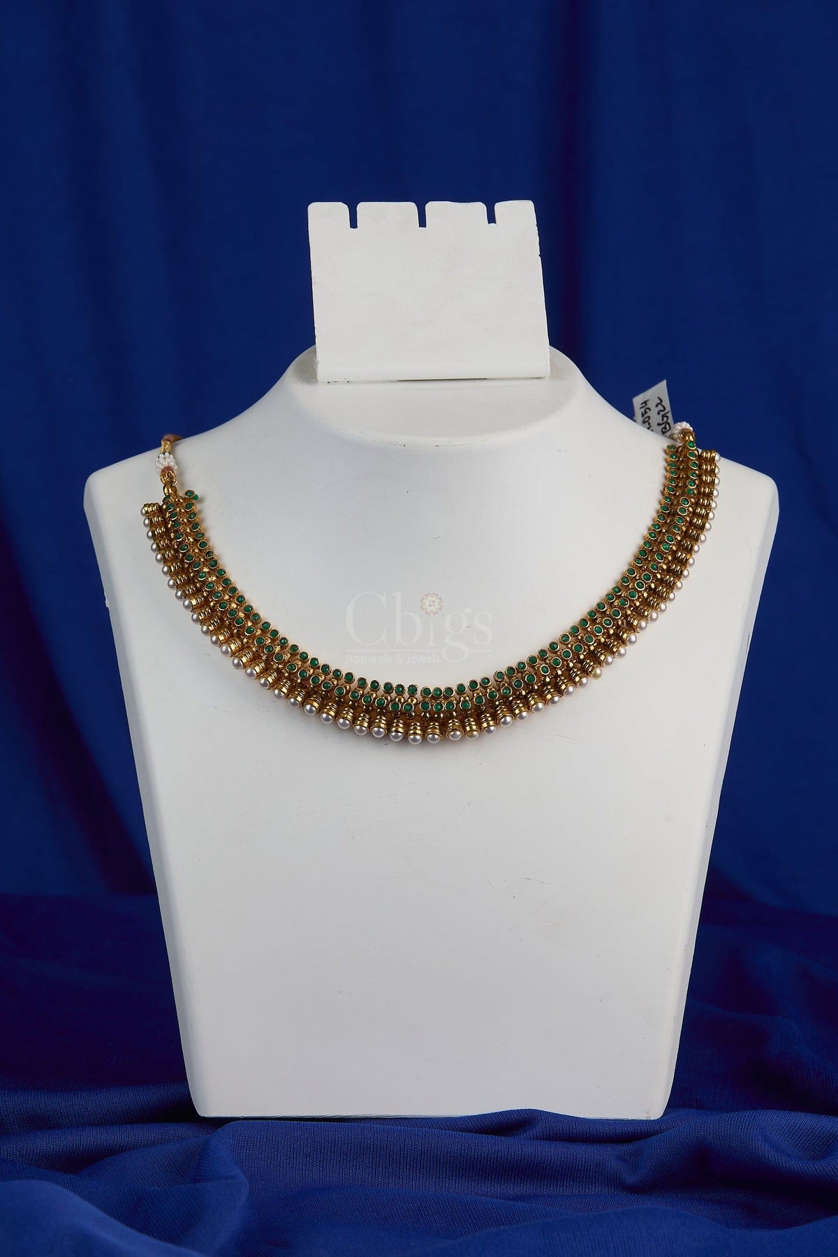Antique Emerald Pearl Leaf Choker