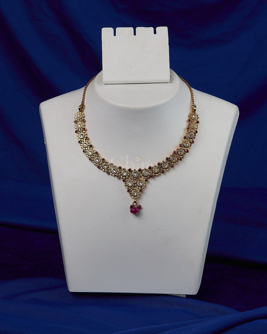 Antique Ruby Floral Lace Necklace