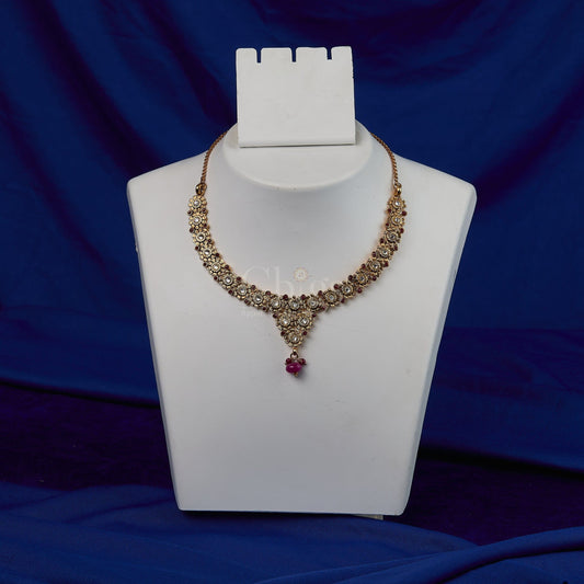 Antique Ruby Floral Lace Necklace