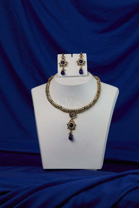 Antique Sapphire Blue Kundan Drop Set