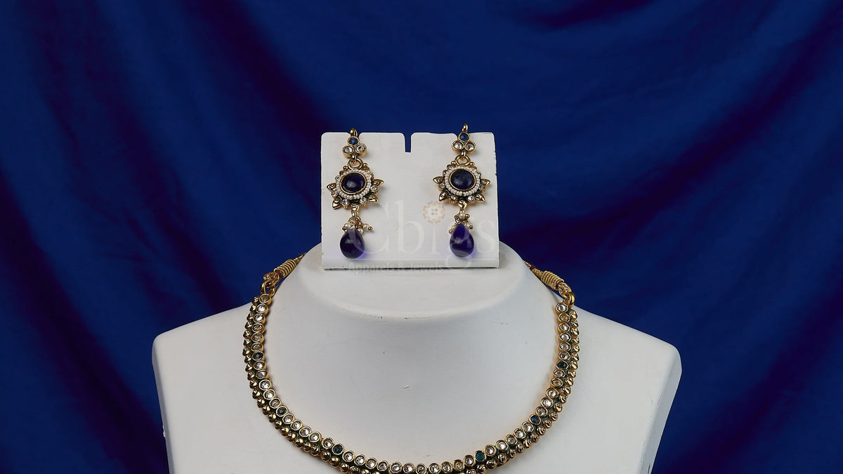 Antique Sapphire Blue Kundan Drop Set