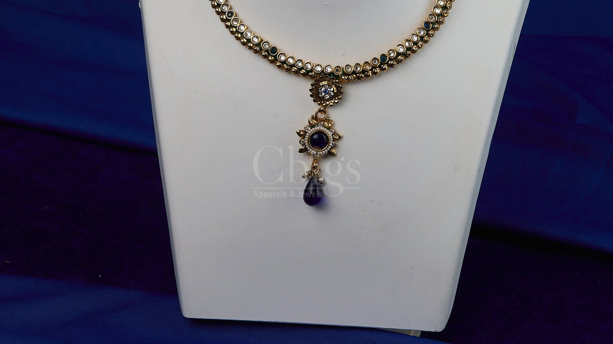 Antique Sapphire Blue Kundan Drop Set