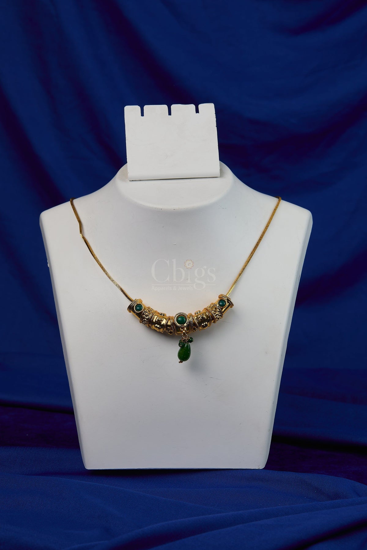 Antique Emerald Scroll Bead Necklace