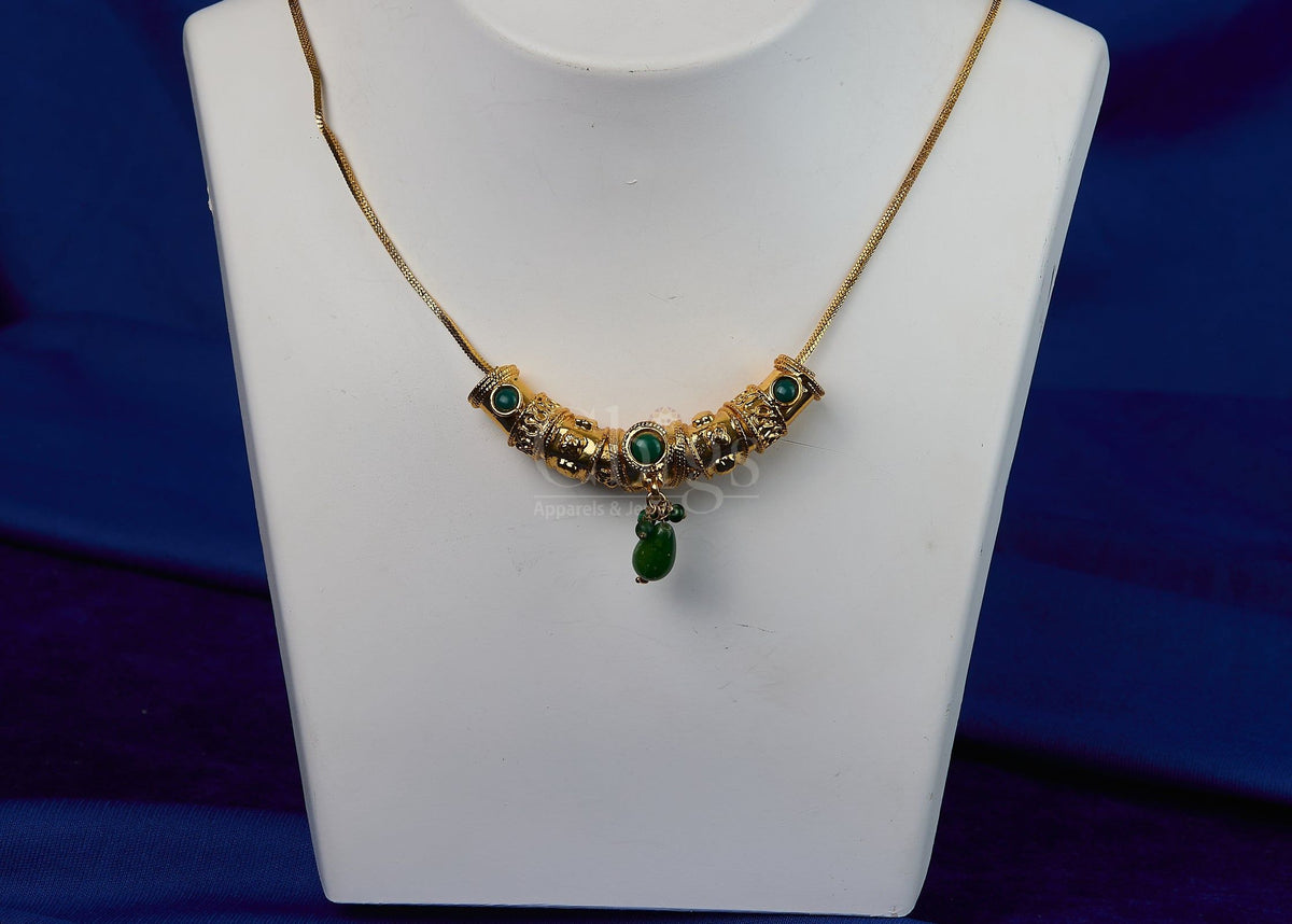 Antique Emerald Scroll Bead Necklace