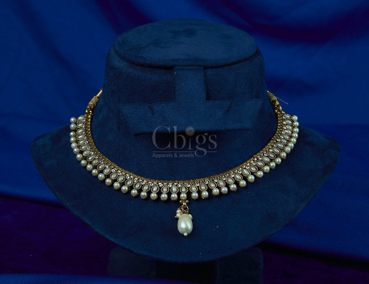 Antique Pearl Tear Fringe Choker