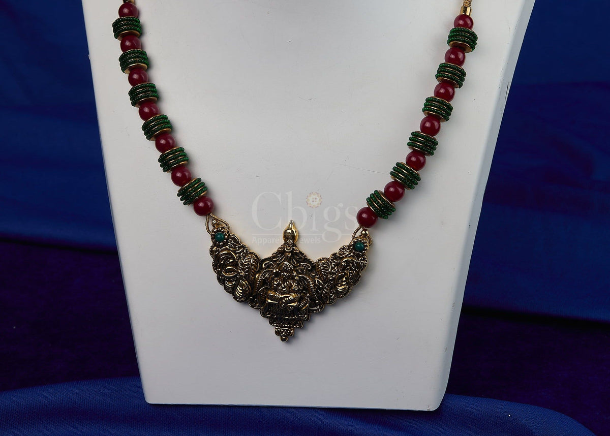 Antique Ruby Green Lakshmi Bead Temple Necklace