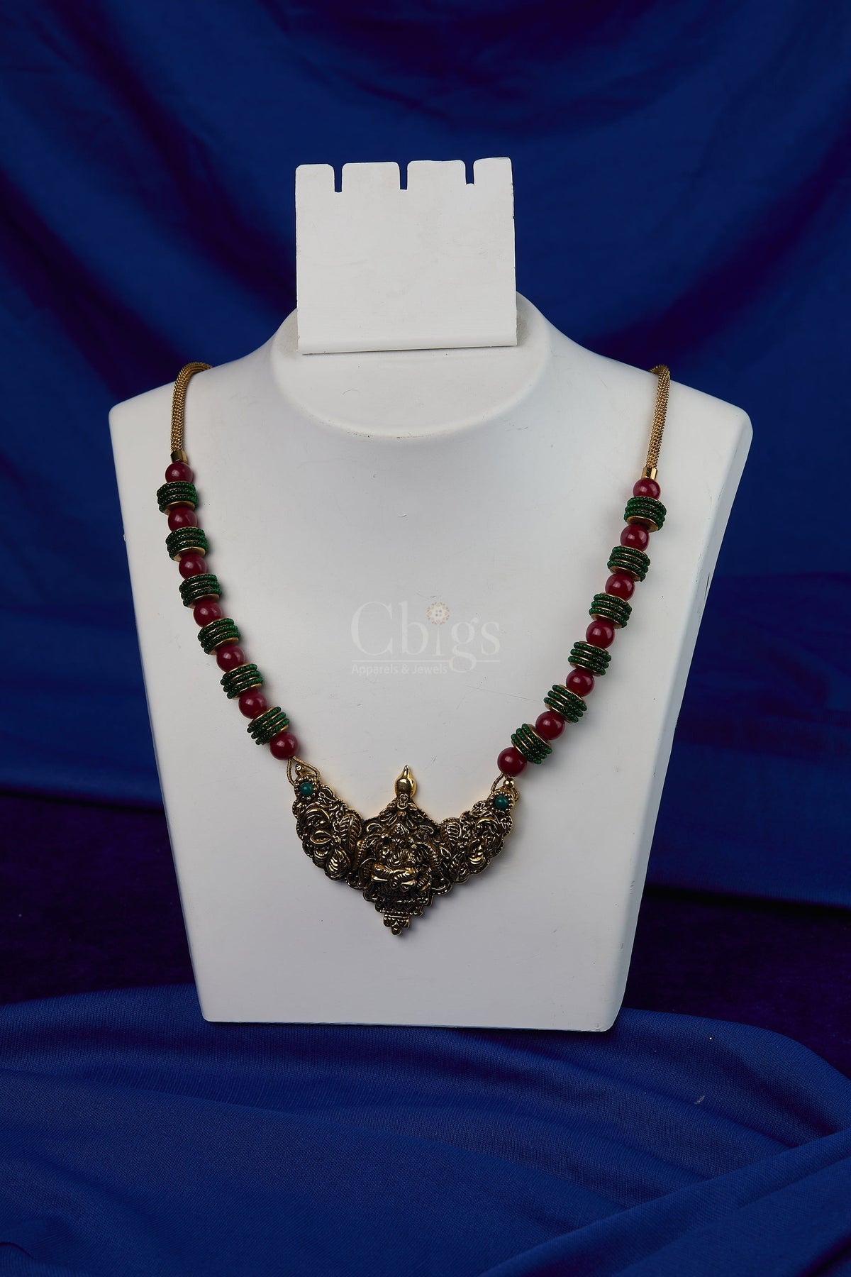 Antique Ruby Green Lakshmi Bead Temple Necklace