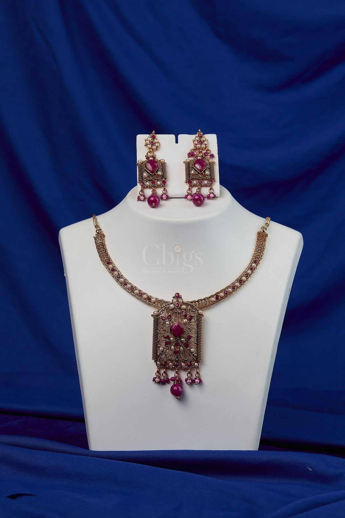 Antique Ruby Filigree Panel Pendant Set