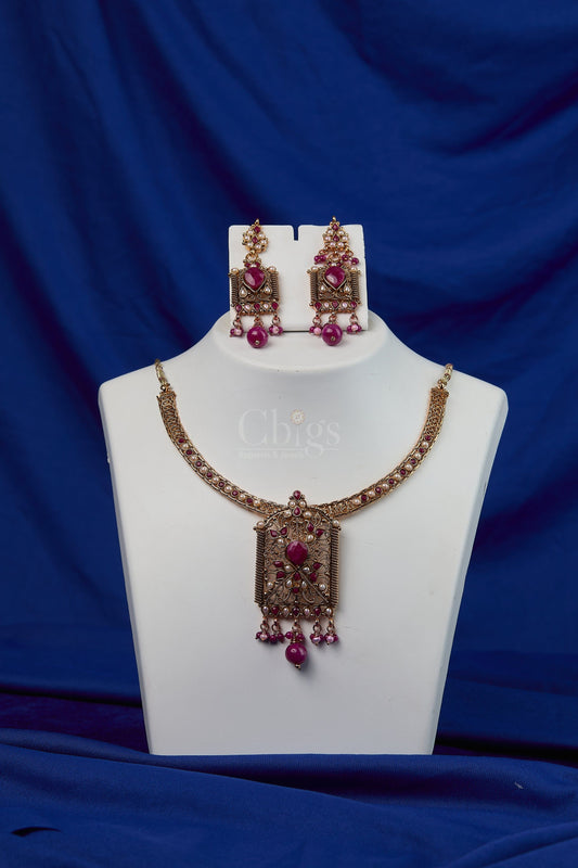 Antique Ruby Filigree Panel Pendant Set