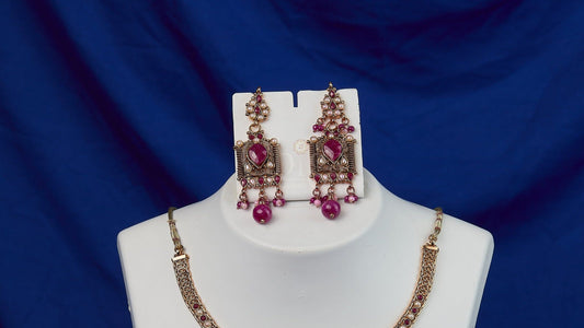 Antique Ruby Filigree Panel Pendant Set