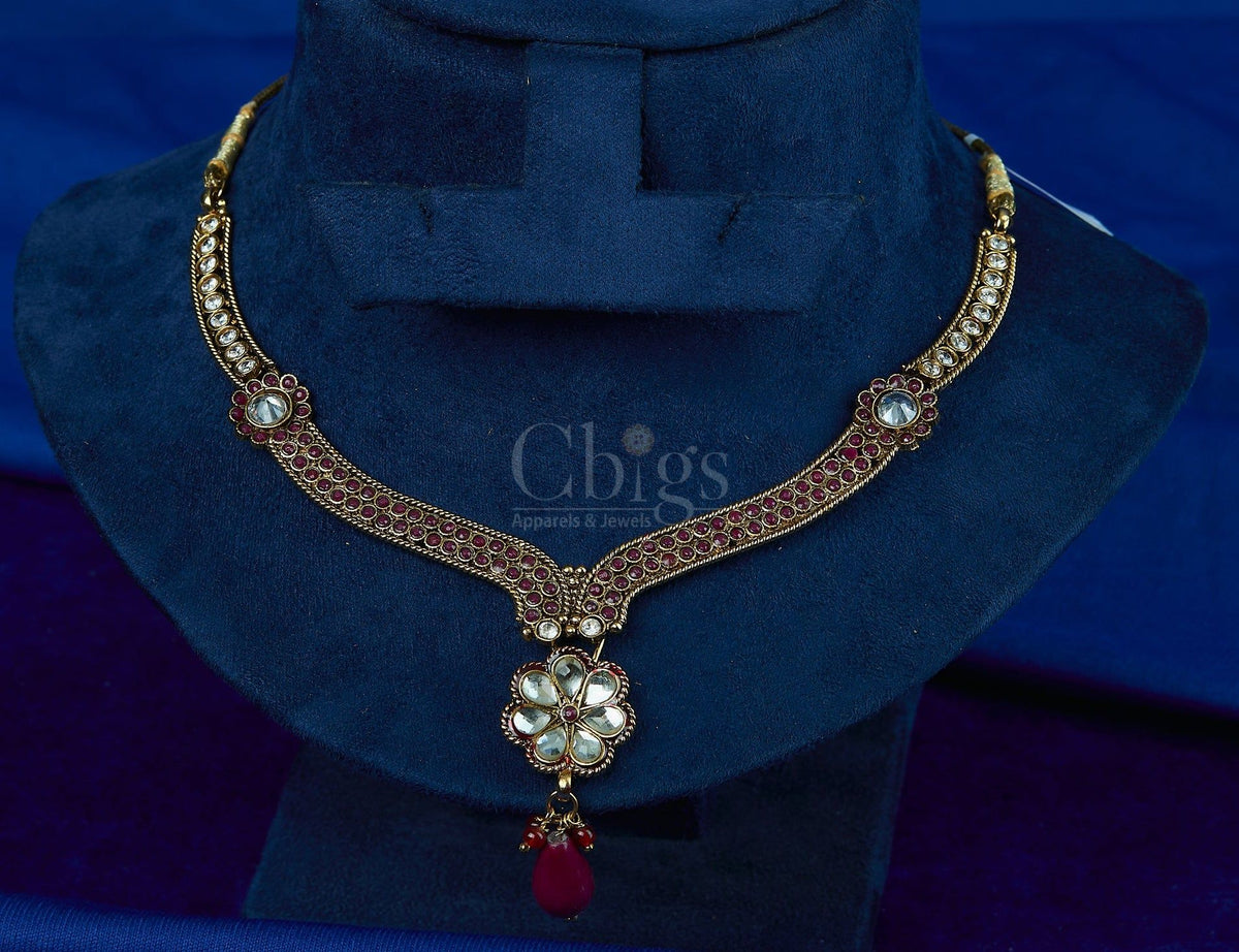 Antique Ruby Blossom Kundan Necklace