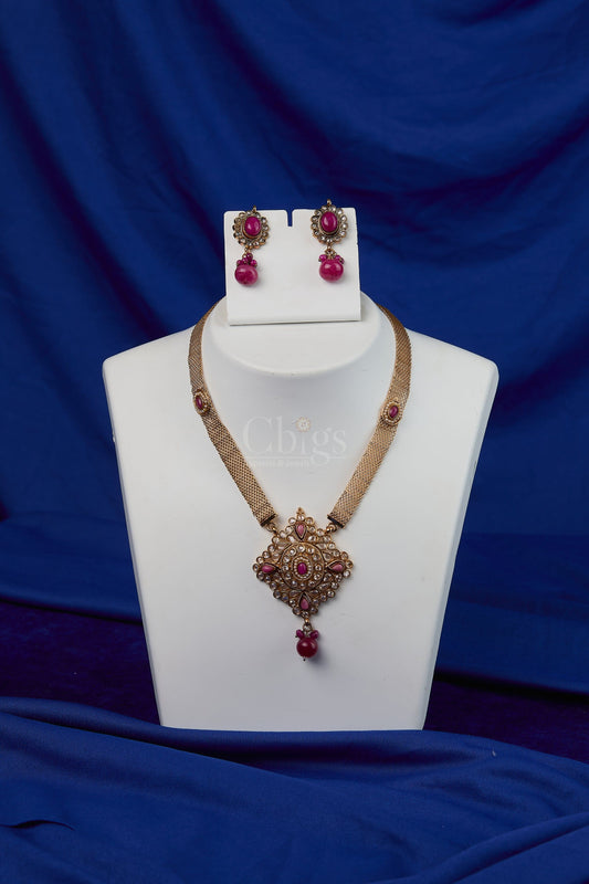 Antique Ruby Mesh Mandala Necklace Set