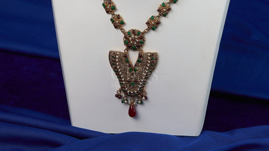 Antique Emerald Ruby Shield Pendant Necklace