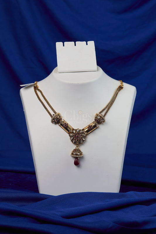 Antique Ruby Floral Jhumka Pendant Necklace
