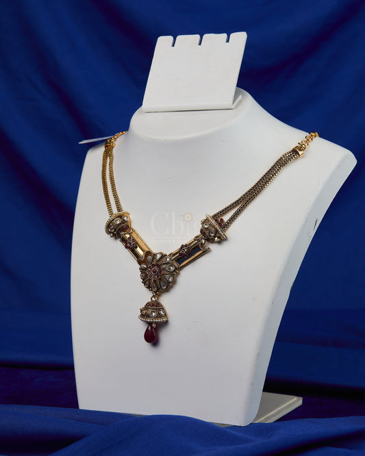 Antique Ruby Floral Jhumka Pendant Necklace