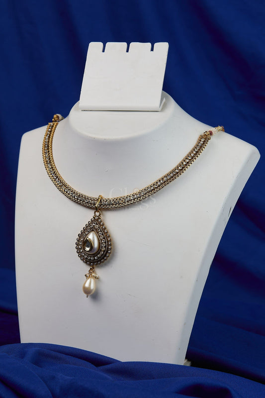 Antique Pearl Kundan Teardrop Collar
