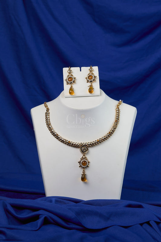 Antique Honey Amber Sunflower Necklace Set