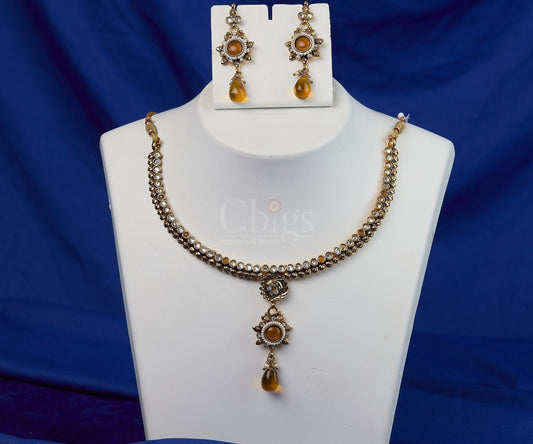 Antique Honey Amber Sunflower Necklace Set