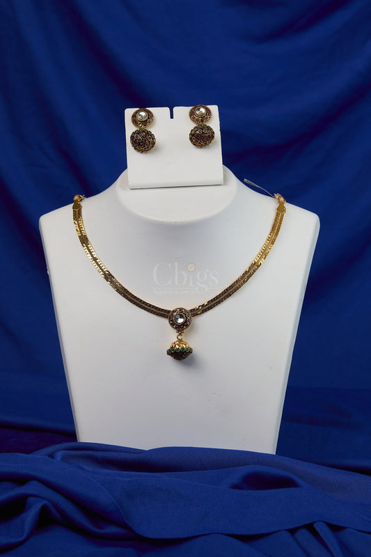 Antique Minimal Kundan Bell Pendant Necklace