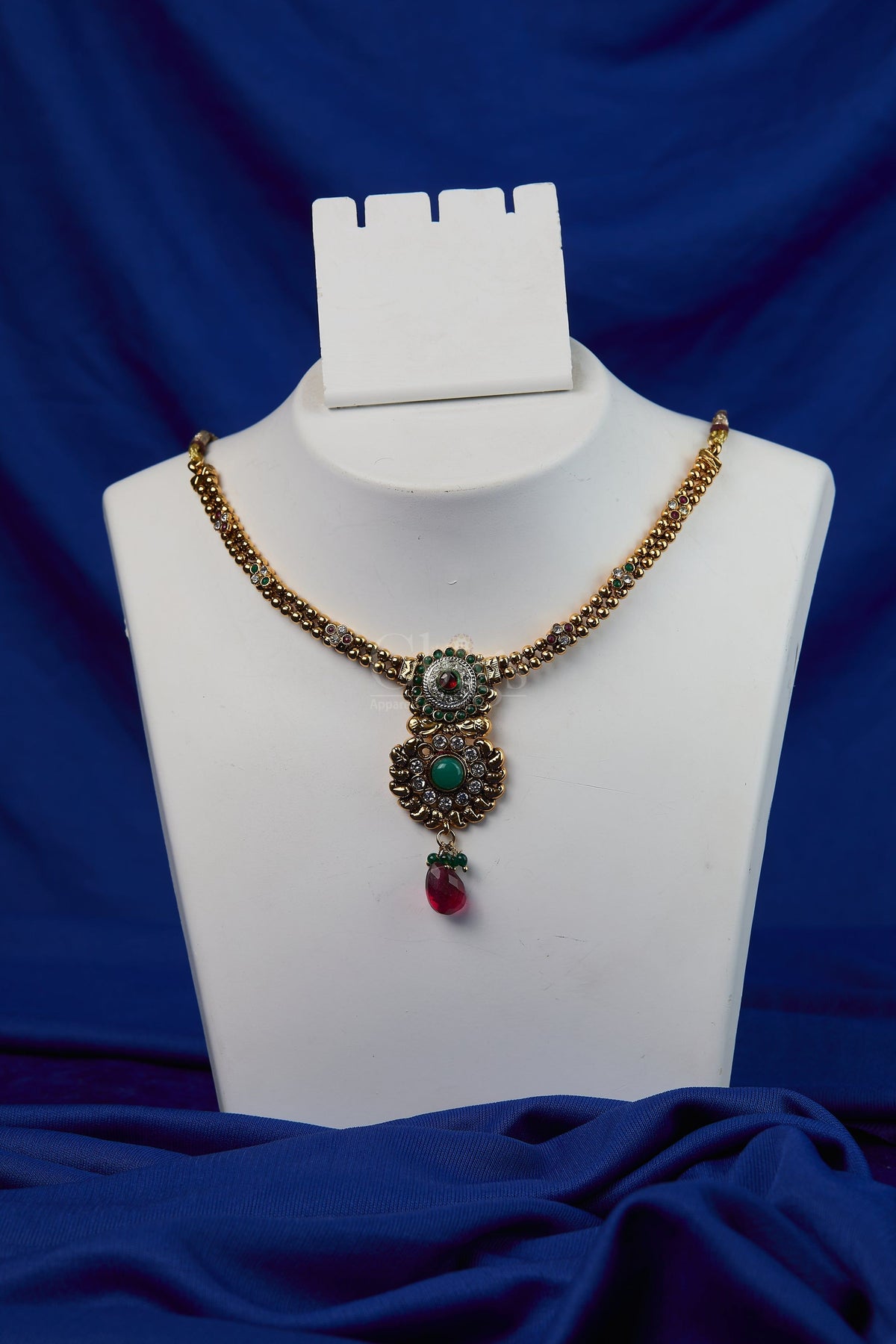 Antique Emerald Ruby Twin Medallion Necklace