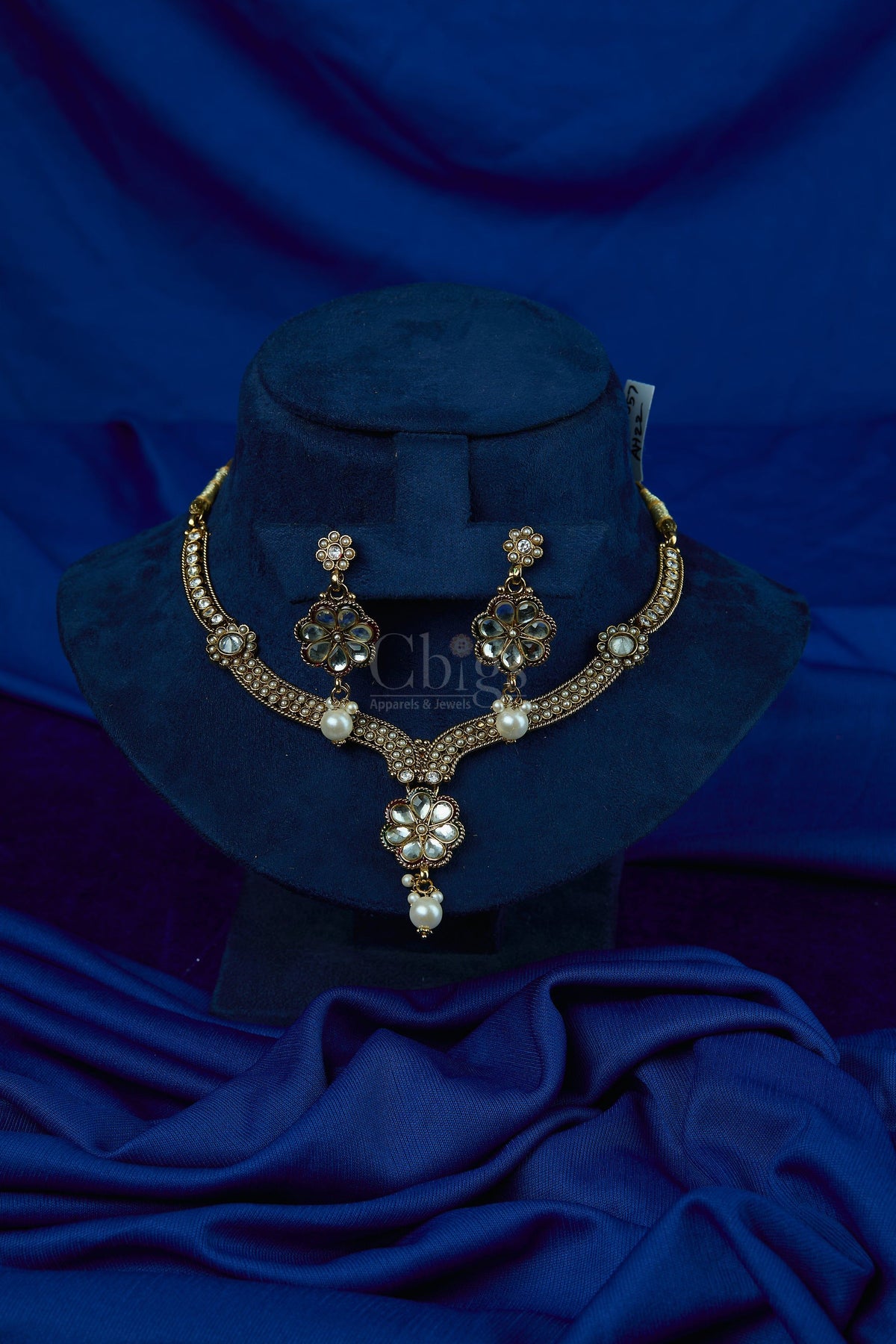 Antique Pearl Blossom Drop Necklace Set